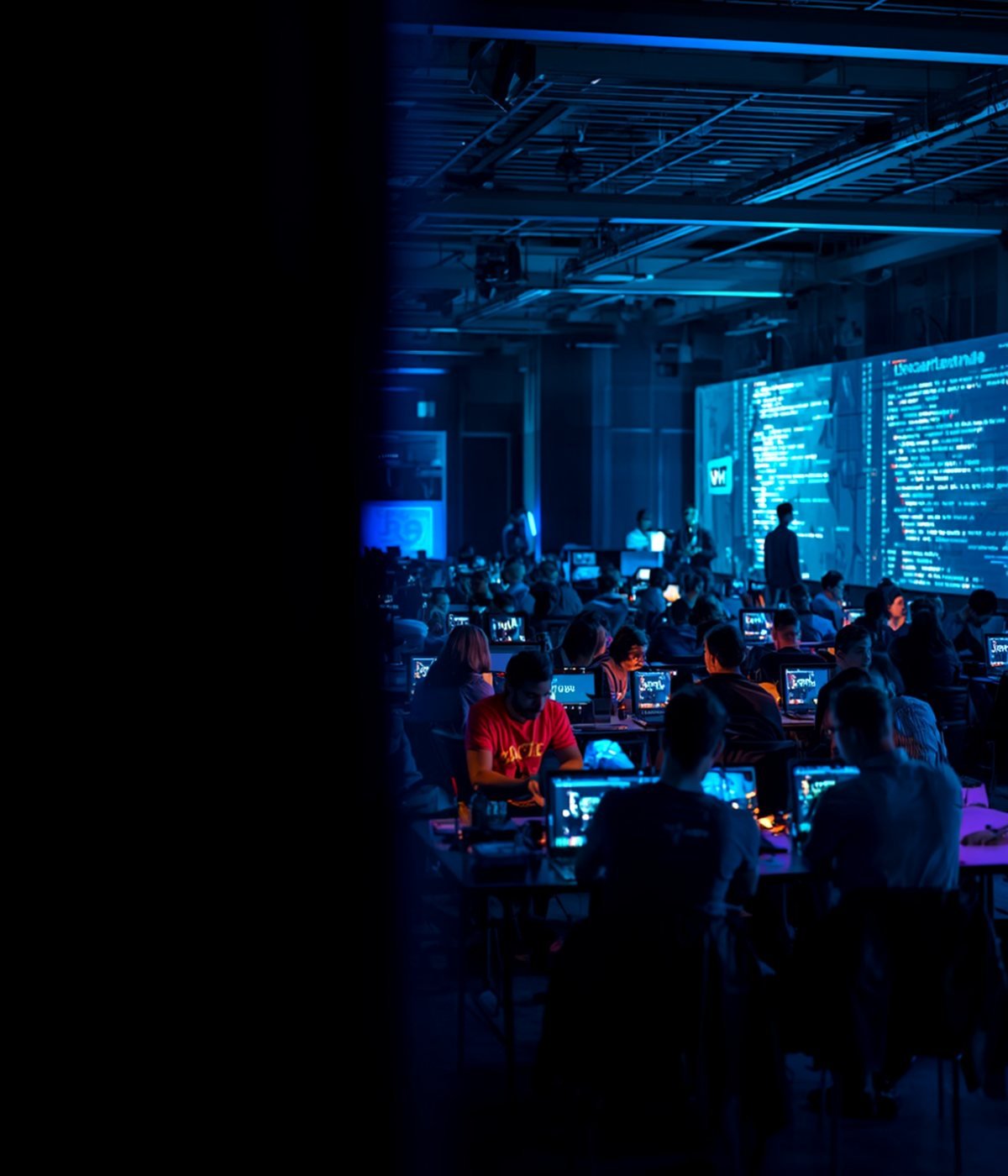 AiSEAN hackathon in progress, developers coding under a large live-code display